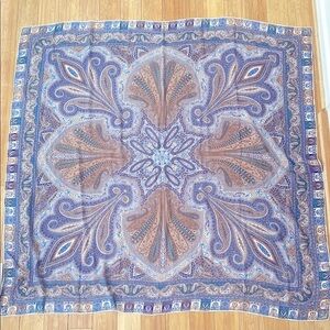 LORO PIANA Cashmere & Silk Paisley Shawl Scarf Blue Brown Large